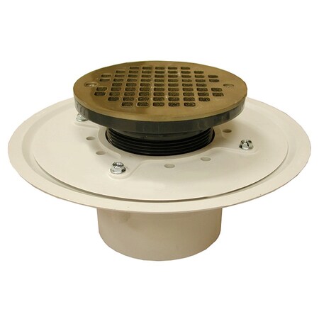 Jones Stephens 4in. Heavy Duty PVC Drain Base with 3-1/2in. Plastic Spud and 6in. Nickel Bronze Strainer D50049